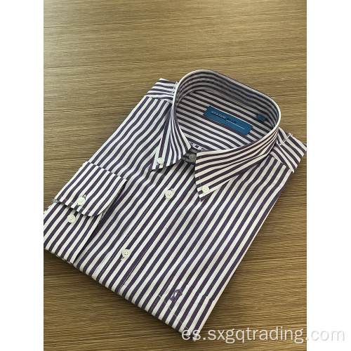 Camisa de rayas de bordado teñido hilo de cuello alto masculino